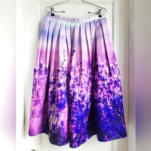 NWOT Floral Pleated Skirt, Chicwish Lavender Field Full Skirt with Pockets